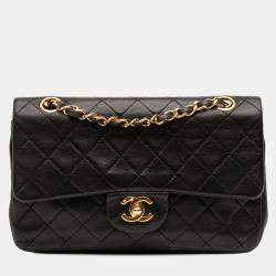 Pre Owned Chanel Black Small Classic Lambskin Double Flap