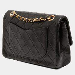 Pre Owned Chanel Black Small Classic Lambskin Double Flap