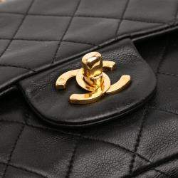 Pre Owned Chanel Black Small Classic Lambskin Double Flap