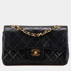Pre Owned Chanel Black Small Classic Lambskin Double Flap