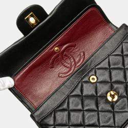 Pre Owned Chanel Black Small Classic Lambskin Double Flap