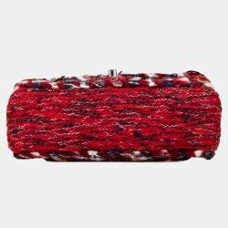 Pre Owned Chanel Red Small Classic Tweed Charm Double Flap