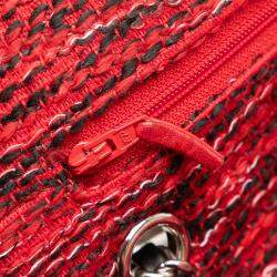 Pre Owned Chanel Red Small Classic Tweed Charm Double Flap