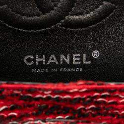 Pre Owned Chanel Red Small Classic Tweed Charm Double Flap