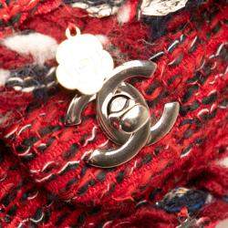 Pre Owned Chanel Red Small Classic Tweed Charm Double Flap