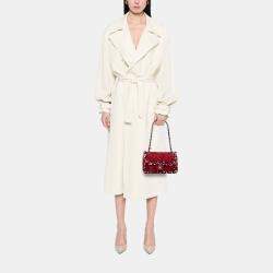 Pre Owned Chanel Red Small Classic Tweed Charm Double Flap