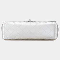 Pre Owned Chanel Silver Maxi Classic Lambskin Double Flap