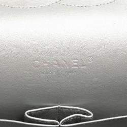 Pre Owned Chanel Silver Maxi Classic Lambskin Double Flap