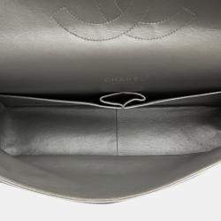 Pre Owned Chanel Silver Maxi Classic Lambskin Double Flap