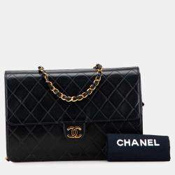Pre Owned Chanel Black Medium CC Quilted Lambskin Single Flap