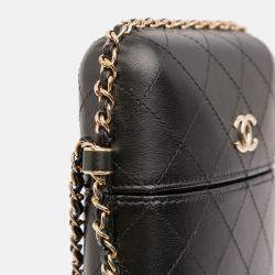 Pre Owned Chanel Black CC Quilted Lambskin Chain Around Phone Holder
