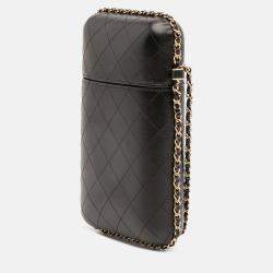 Pre Owned Chanel Black CC Quilted Lambskin Chain Around Phone Holder