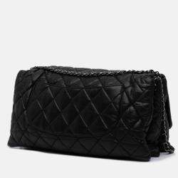 Pre Owned Chanel Black Maxi Quilted Lambskin 3 Flap