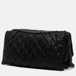 Pre Owned Chanel Black Maxi Quilted Lambskin 3 Flap