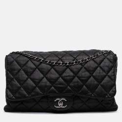 Pre Owned Chanel Black Maxi Quilted Lambskin 3 Flap