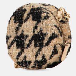 Pre Owned Chanel Brown Tweed 19 Round Clutch with Chain and Coin Purse
