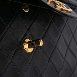 Pre Owned Chanel Black Medium Classic Lambskin Double Flap