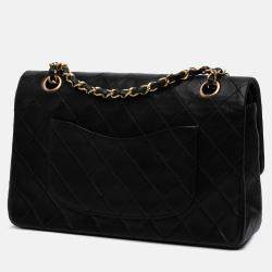 Pre Owned Chanel Black Medium Classic Lambskin Double Flap