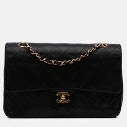 Pre Owned Chanel Black Medium Classic Lambskin Double Flap
