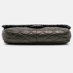 Pre Owned Chanel Grey Medium Quilted Metallic Aged Calfskin Chain Me Flap