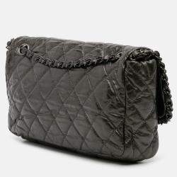 Pre Owned Chanel Grey Medium Quilted Metallic Aged Calfskin Chain Me Flap