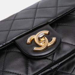 Pre Owned Chanel Black Mini Quilted Calfskin Crystal Pearls Chain Flap