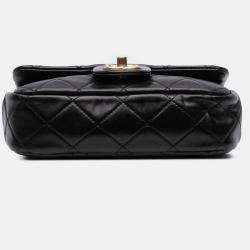 Pre Owned Chanel Black Mini Quilted Calfskin Crystal Pearls Chain Flap