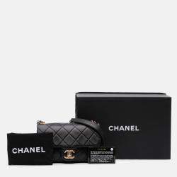 Pre Owned Chanel Black Mini Quilted Calfskin Crystal Pearls Chain Flap