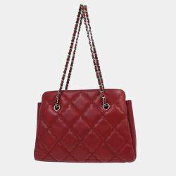 Pre Owned Chanel Bordeaux Calfskin Hamptons Ultra Stitch Tote Chain Handbag