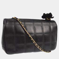 Pre Owned Chanel Black Lambskin Camellia Choco Bar Shoulder Bag