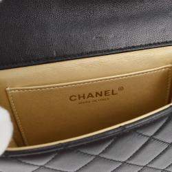 Pre Owned Chanel Black Lambskin Single Flap Shoulder Bag