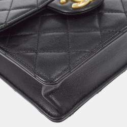 Pre Owned Chanel Black Lambskin Single Flap Shoulder Bag