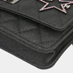 Pre Owned Chanel Gray Canvas Rhinestone Mademoiselle Lock Wallet on Chain WOC