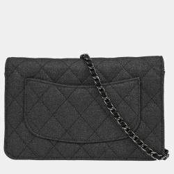Pre Owned Chanel Gray Canvas Rhinestone Mademoiselle Lock Wallet on Chain WOC