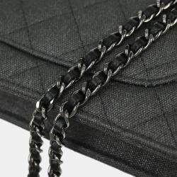 Pre Owned Chanel Gray Canvas Rhinestone Mademoiselle Lock Wallet on Chain WOC