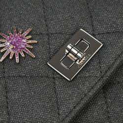 Pre Owned Chanel Gray Canvas Rhinestone Mademoiselle Lock Wallet on Chain WOC