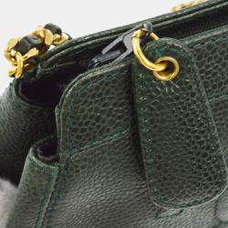Pre Owned Chanel Green Calfskin Chain Shoulder Bag