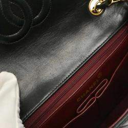 Pre Owned Chanel Black Lambskin Classic Square Flap Shoulder Bag