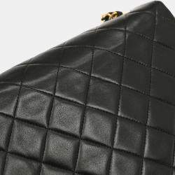 Pre Owned Chanel Black Lambskin Classic Square Flap Shoulder Bag