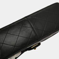 Pre Owned Chanel Black Lambskin Classic Square Flap Shoulder Bag