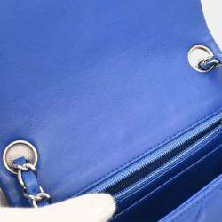 Pre Owned Chanel Blue Lambskin Mini Classic Square Flap Shoulder Bag