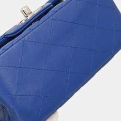 Pre Owned Chanel Blue Lambskin Mini Classic Square Flap Shoulder Bag