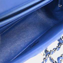 Pre Owned Chanel Blue Lambskin Mini Classic Square Flap Shoulder Bag