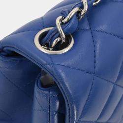 Pre Owned Chanel Blue Lambskin Mini Classic Square Flap Shoulder Bag