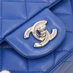 Pre Owned Chanel Blue Lambskin Mini Classic Square Flap Shoulder Bag