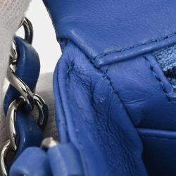 Pre Owned Chanel Blue Lambskin Mini Classic Square Flap Shoulder Bag