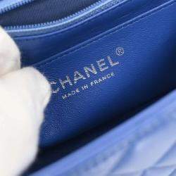 Pre Owned Chanel Blue Lambskin Mini Classic Square Flap Shoulder Bag