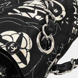 Pre Owned حقيبة شانيل كلاسيكية مزدوجة رفرف كتف ساتان أسود متوسطة الحجم