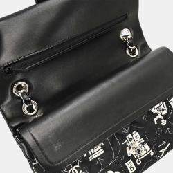 Pre Owned حقيبة شانيل كلاسيكية مزدوجة رفرف كتف ساتان أسود متوسطة الحجم