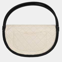 Pre Owned Chanel White Lambskin Hula Hoop Medium Handbag